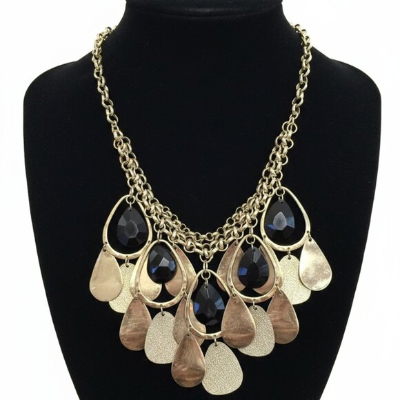 Chunky Vintage Gold Tone Georgian Style Chain Statement Necklace Teardrop - Picture 1 of 6
